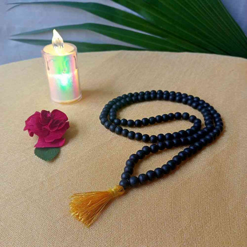 Original Karungali Mala 8mm 108 Beads (Yellow Thread)